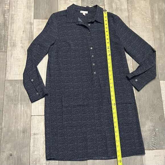Lila Rose Blue Black Print Stretch 1/4 Button Popover Shirt Dress Academia 8 M - Picture 6 of 12